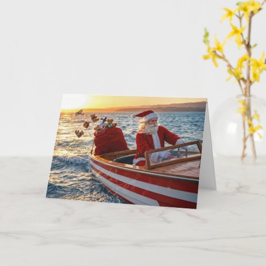 Santa Claus Driving a Speedboat カード (黄色い花)