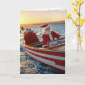 Santa Claus Driving a Speedboat カード (黄色い花)