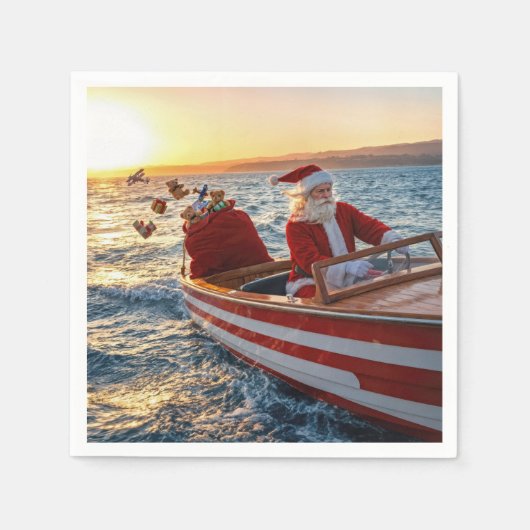Santa Claus Driving a Speedboat スタンダードカクテルナプキン (正面)