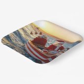 Santa Claus Driving a Speedboat ペーパープレート (傾斜あり)