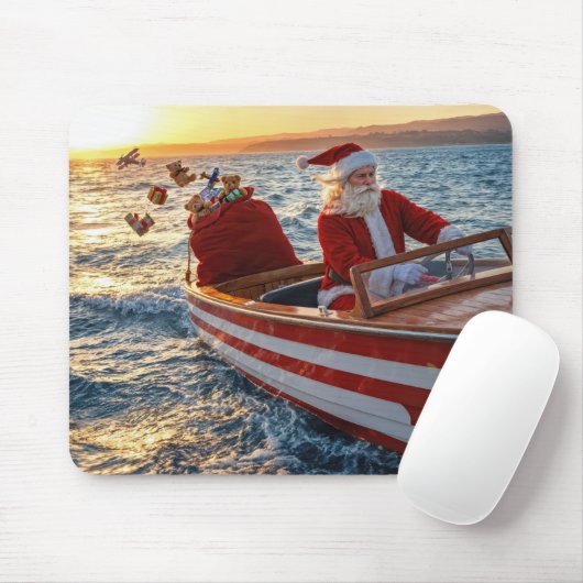 Santa Claus Driving a Speedboat マウスパッド (マウス)