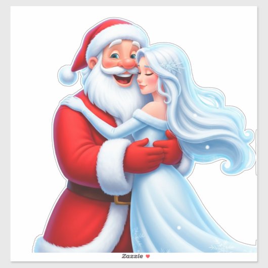 Santa Claus Embracing a Snow Queen シール (シート)
