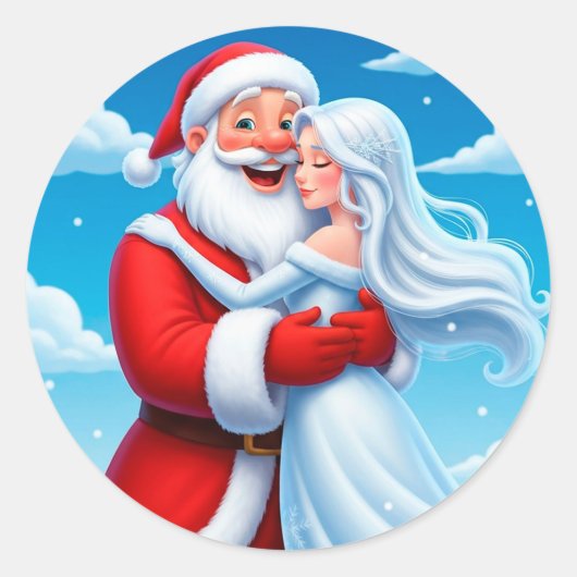 Santa Claus Embracing a Snow Queen ラウンドシール (正面)
