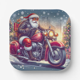 Santa Claus en mode motard ペーパープレート