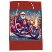 Santa Claus en mode motard ミディアムペーパーバッグ (正面)