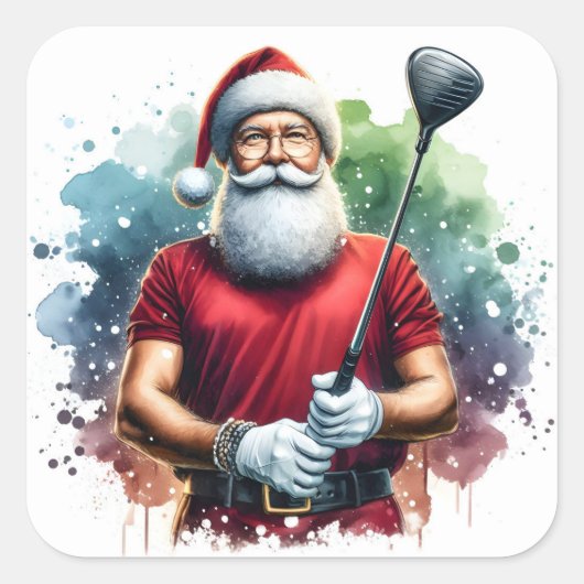 Santa Claus Enjoying a Round of Golf at Sunset スクエアシール (正面)
