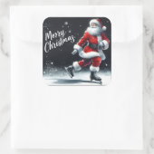 Santa Claus Enjoys Ice Skating on a Winter Day スクエアシール (バッグ)