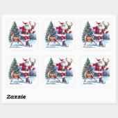 Santa Claus Enjoys Ice Skating With a Reindeer スクエアシール (シート)