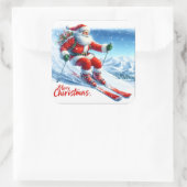 Santa Claus Enjoys Skiing on Snowy Mountains スクエアシール (バッグ)
