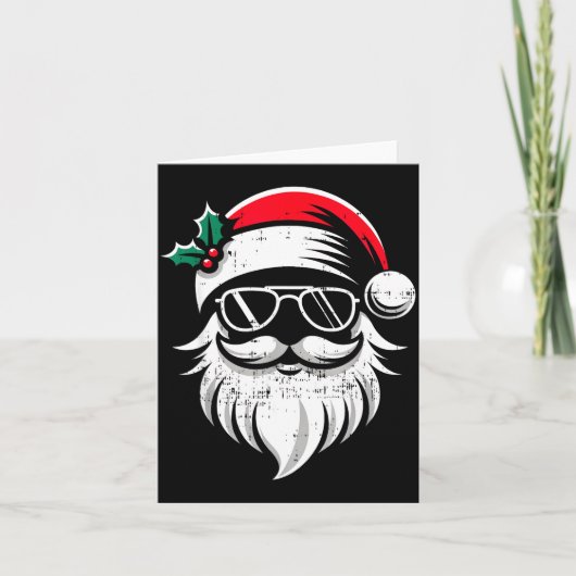 Santa Claus Face Sungles With Hat Beard Christmas カード (正面)