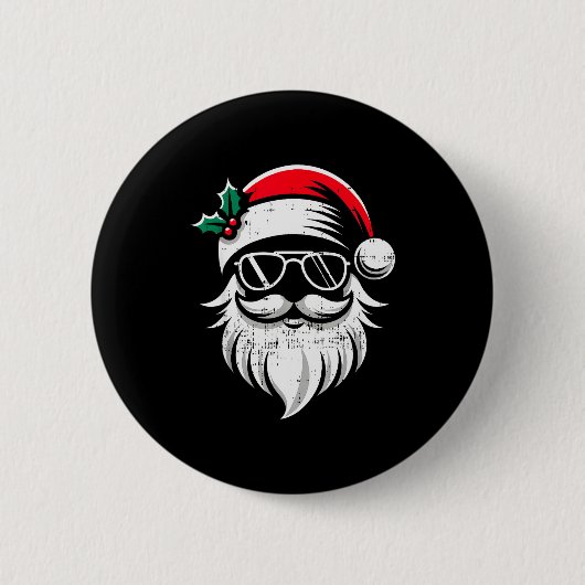 Santa Claus Face Sungles With Hat Beard Christmas  缶バッジ (正面)