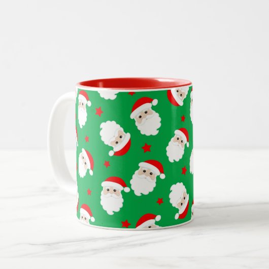 Santa Claus Faces Christmas Coffee Mug Xmas Cup ツートーンマグカップ (正面左)