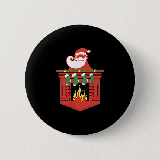 Santa Claus Fireplace Cket Funny Christmas  缶バッジ (正面)