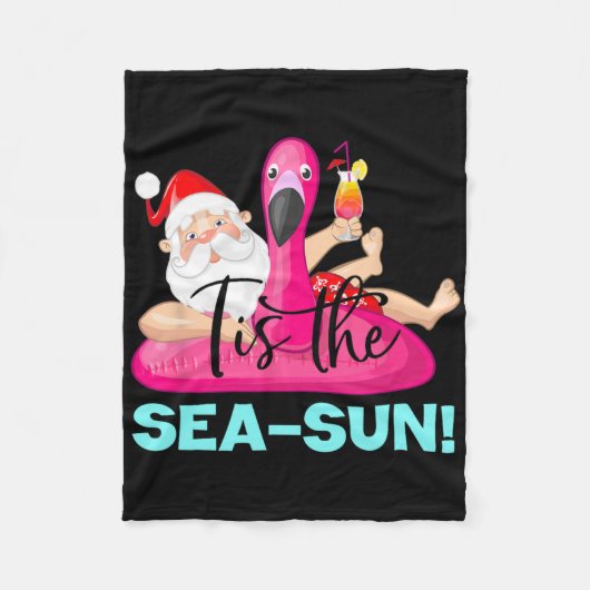 Santa Claus Flamingo Float Tis The Sea-sun Christm フリースブランケット (正面)