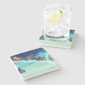 Santa Claus Flying with Reindeer ストーンコースター (横)