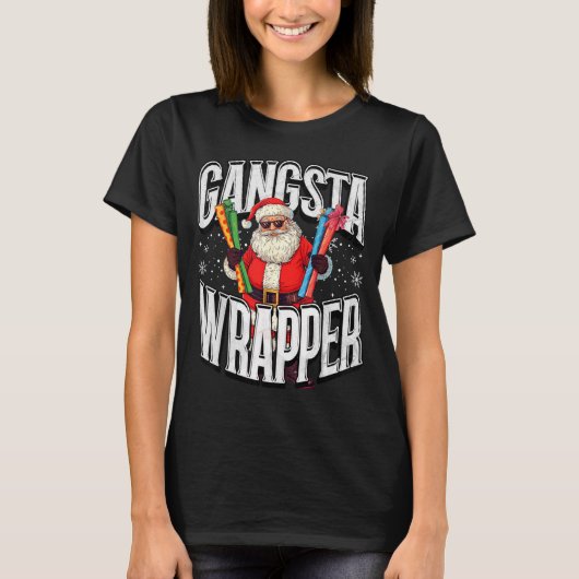 Santa Claus Gangsta Wrapper Funny Christmas  Tシャツ (正面)