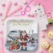 Santa Claus greeting from airport  ペーパープレート (パーティー)