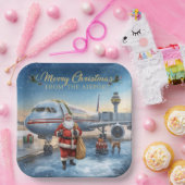 Santa Claus greeting from airport ペーパープレート (パーティー)