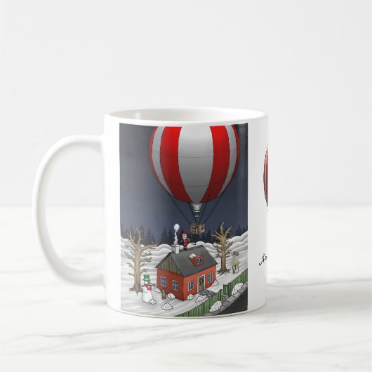 Santa Claus has arrived with a hot air balloon コーヒーマグカップ (左)
