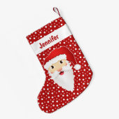Santa Claus Head With Personalizable Name Red スモールクリスマスストッキング (裏面 (吊り時))