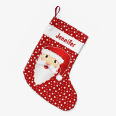 Santa Claus Head With Personalizable Name Red スモールクリスマスストッキング (正面 (吊り時))
