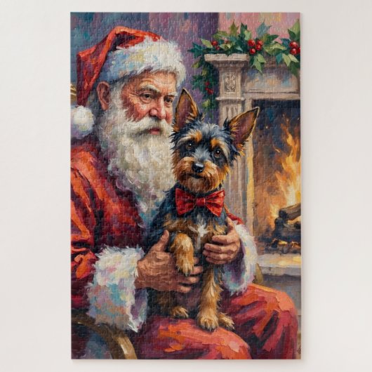 Santa Claus Holding Affenpinscher Christmas Art ジグソーパズル (縦)
