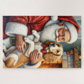 Santa Claus Holding Afghan Hound Christmas ジグソーパズル (横)
