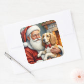 Santa Claus Holding Afghan Hound Christmas スクエアシール (封筒)
