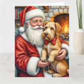 Santa Claus Holding Airedale Christmas Art カード (正面)