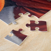 Santa Claus Holding Alaskan Malamute Christmas Art ジグソーパズル (側面)