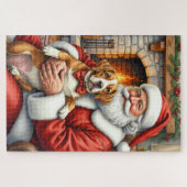 Santa Claus Holding American Staffordshire Terrier ジグソーパズル (横)