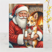 Santa Claus Holding Australian Cattle Christmas カード (黄色い花)