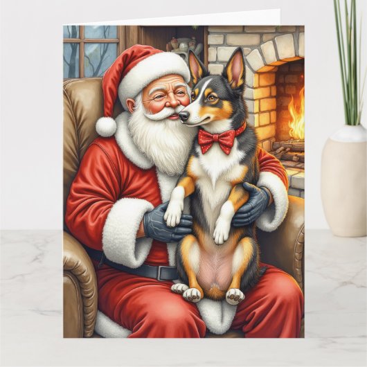 Santa Claus Holding Australian Kelpie Christmas カード (正面)