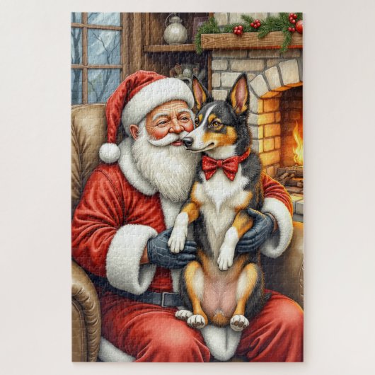 Santa Claus Holding Australian Kelpie Christmas  ジグソーパズル (縦)