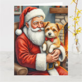 Santa Claus Holding Australian Terrier Christmas カード (黄色い花)