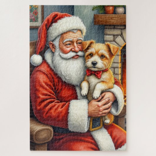 Santa Claus Holding Australian Terrier Christmas ジグソーパズル (縦)