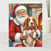 Santa Claus Holding Basset Hound Christmas Art カード (正面)