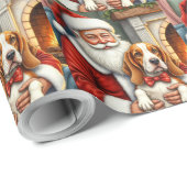 Santa Claus Holding Basset Hound Christmas Art ラッピングペーパー (ロールコーナー)