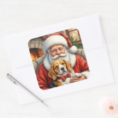 Santa Claus Holding Beagle Christmas Art スクエアシール (封筒)