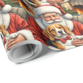 Santa Claus Holding Beagle Christmas Art ラッピングペーパー (ロールコーナー)