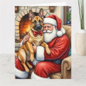 Santa Claus Holding Belgian Malinois Christmas Art カード (正面)