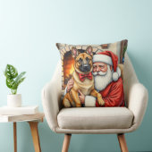 Santa Claus Holding Belgian Malinois Christmas Art クッション (椅子)