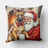 Santa Claus Holding Belgian Malinois Christmas Art クッション (裏面)