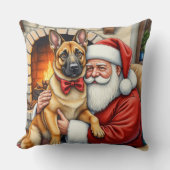 Santa Claus Holding Belgian Malinois Christmas Art クッション (正面)