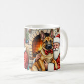 Santa Claus Holding Belgian Malinois Christmas Art コーヒーマグカップ (正面右)