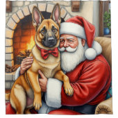 Santa Claus Holding Belgian Malinois Christmas Art シャワーカーテン (正面)