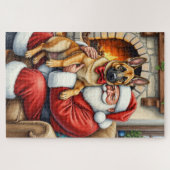Santa Claus Holding Belgian Malinois Christmas Art ジグソーパズル (横)