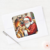 Santa Claus Holding Belgian Malinois Christmas Art スクエアシール (封筒)
