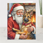 Santa Claus Holding Belgian Shepherd Christmas Art カード (正面)