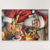 Santa Claus Holding Belgian Shepherd Christmas Art ジグソーパズル (横)